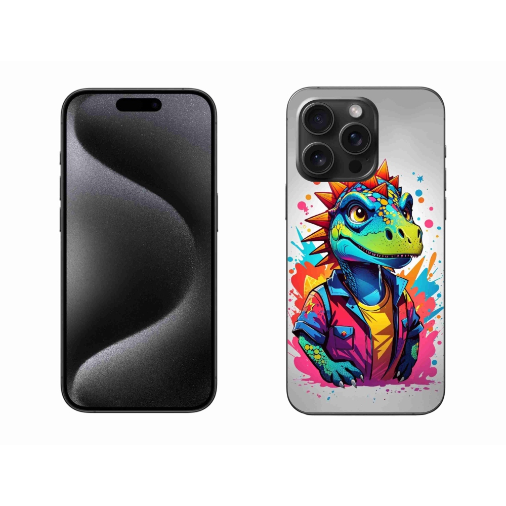 Gelový kryt mmCase na iPhone 15 Pro Max - barevný dinosaurus