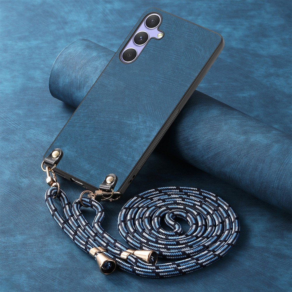 Retro gelový obal se šňůrkou a s umělou kůží na Samsung Galaxy A26 5G - modrý