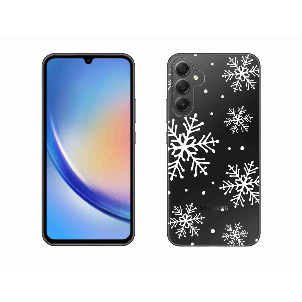 Gelový kryt mmCase na Samsung Galaxy A34 5G - bílé vločky na průhledném pozadí