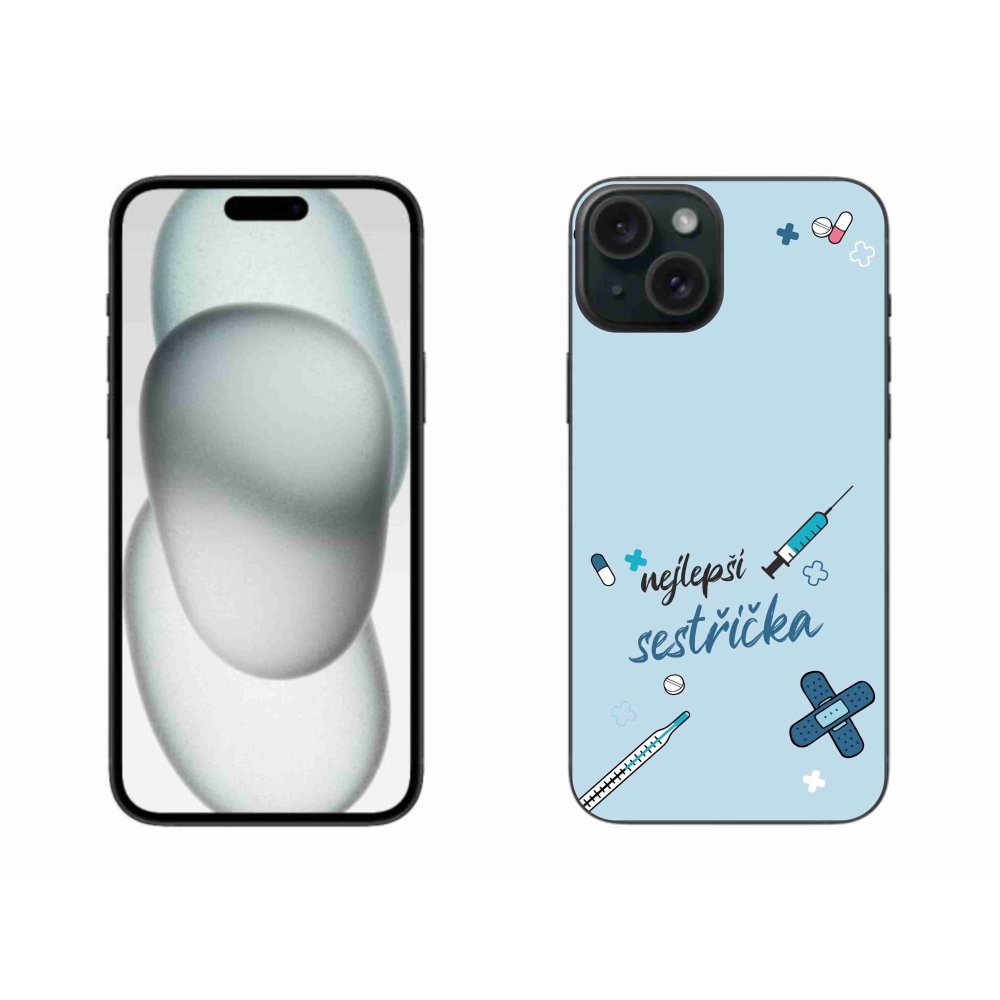 Gelový kryt mmCase na iPhone 15 Plus - nejlepší sestřička modré pozadí