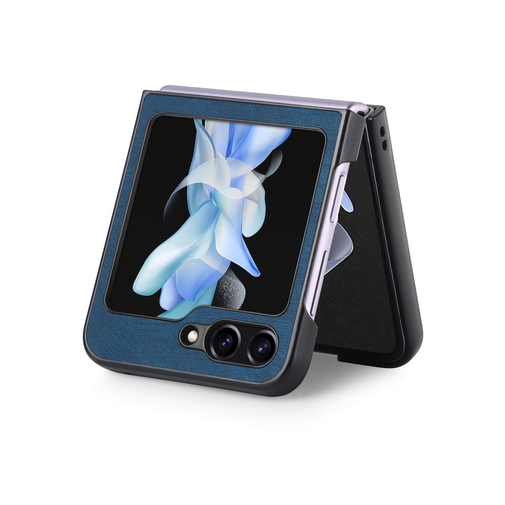 Vintage plastový kryt s umělou kůží na Samsung Galaxy Z Flip6 5G - modrý