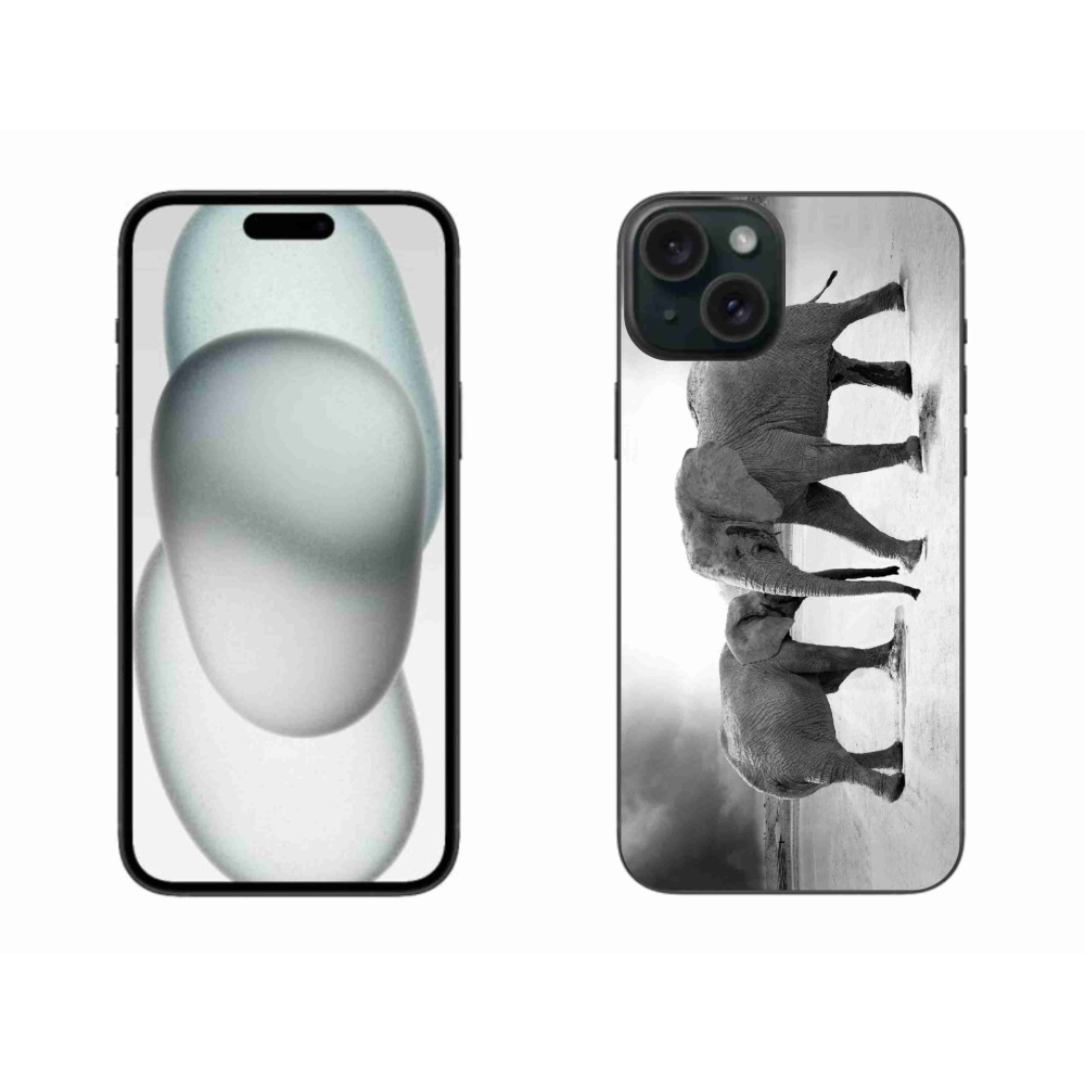 Gelový kryt mmCase na iPhone 15 Plus - černobílí sloni