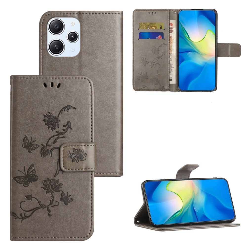 Flower knížkové pouzdro na Xiaomi Redmi 12 4G/5G - šedé
