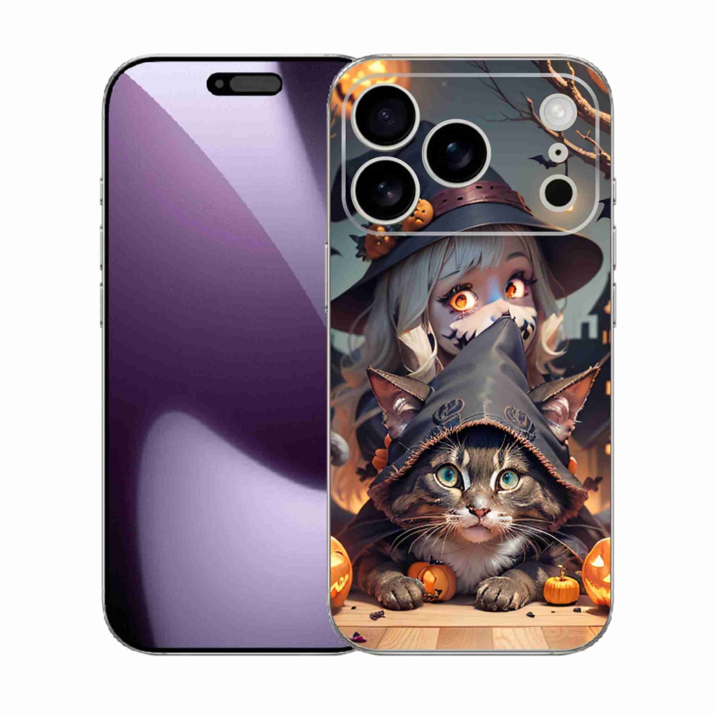 Gelový kryt mmCase na iPhone 17 Pro - čarodějnice s kočkou