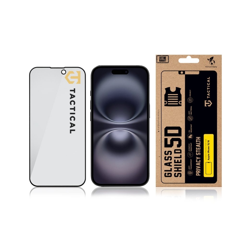 Tactical Glass Shield Privacy Stealth 5D sklo pro Apple iPhone 15/16 Black