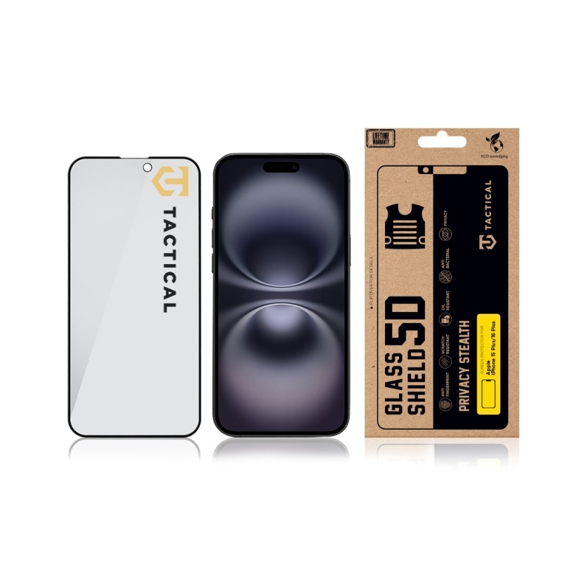 Tactical Glass Shield Privacy Stealth 5D sklo pro Apple iPhone 15 Plus/16 Plus Black
