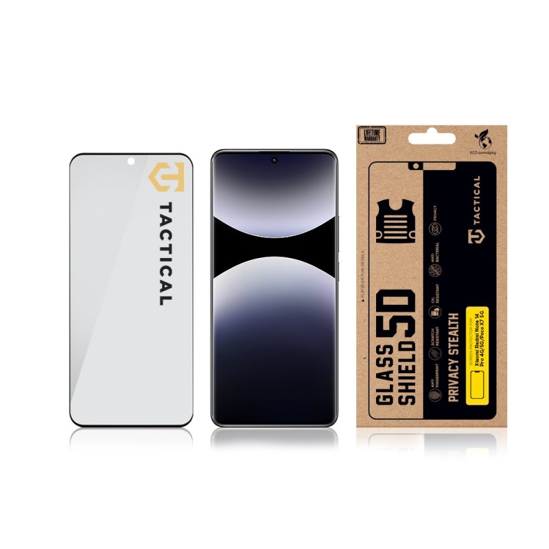 Tactical Glass Shield Privacy Stealth 5D sklo pro Xiaomi Redmi Note 14 Pro 4G/5G/Poco X7 5G Black 