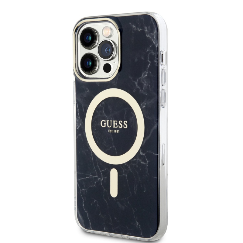 Guess IML Marble MagSafe Zadní Kryt pro iPhone 13 Pro Max Black