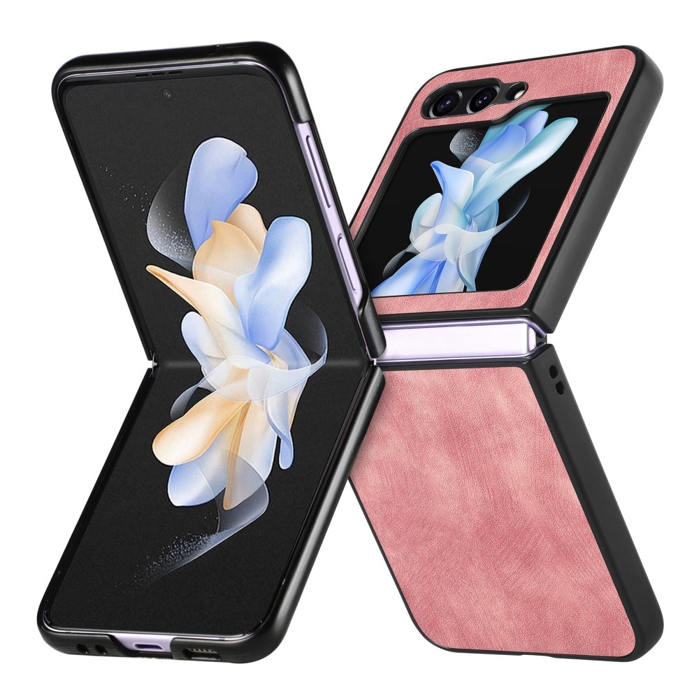 Vintage plastový kryt s umělou kůží na Samsung Galaxy Z Flip6 5G - růžový