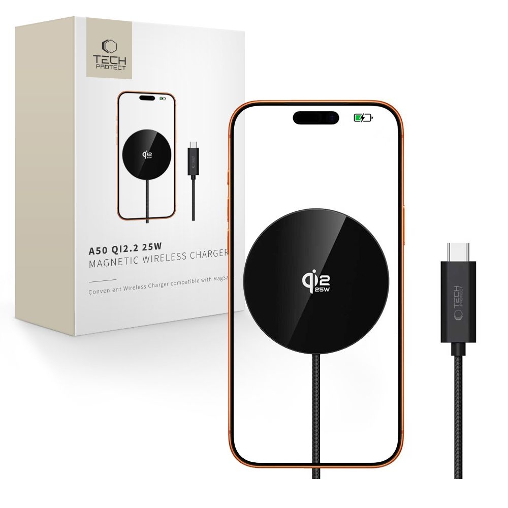 Tech-Protect bezdrátová nabíječka A50 Magnetic MagSafe 25W Qi2.2 - černá
