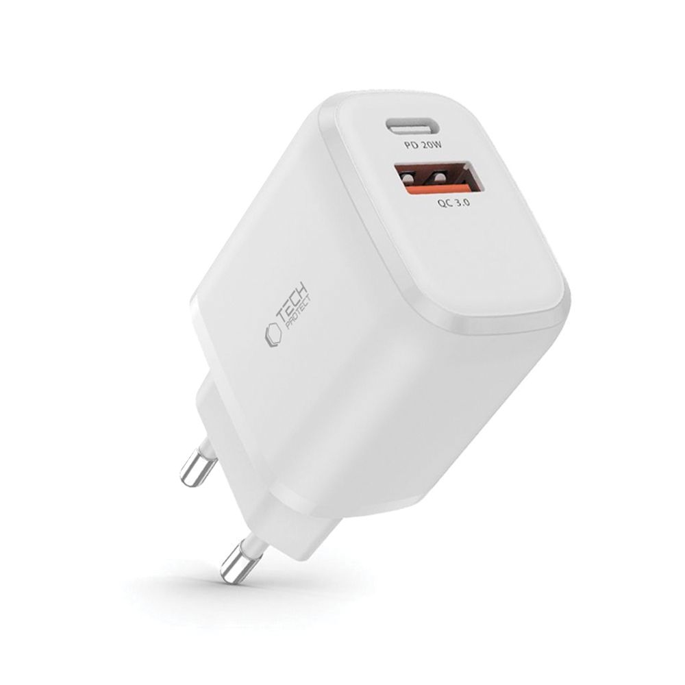 Tech-Protect C20W 2-portová nabíječka do sítě PD20W/QC3.0 - bílá