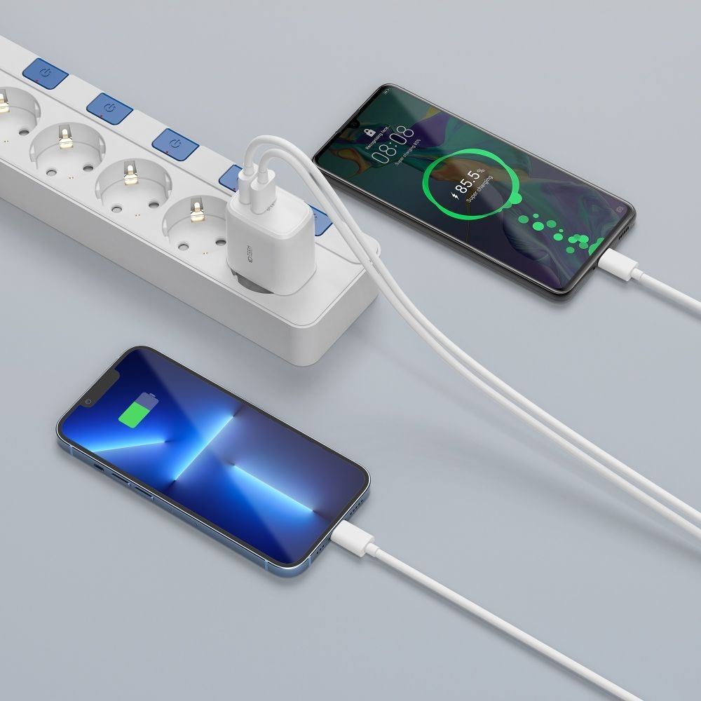 Tech-Protect C20W 2-portová nabíječka do sítě PD20W/QC3.0 - bílá