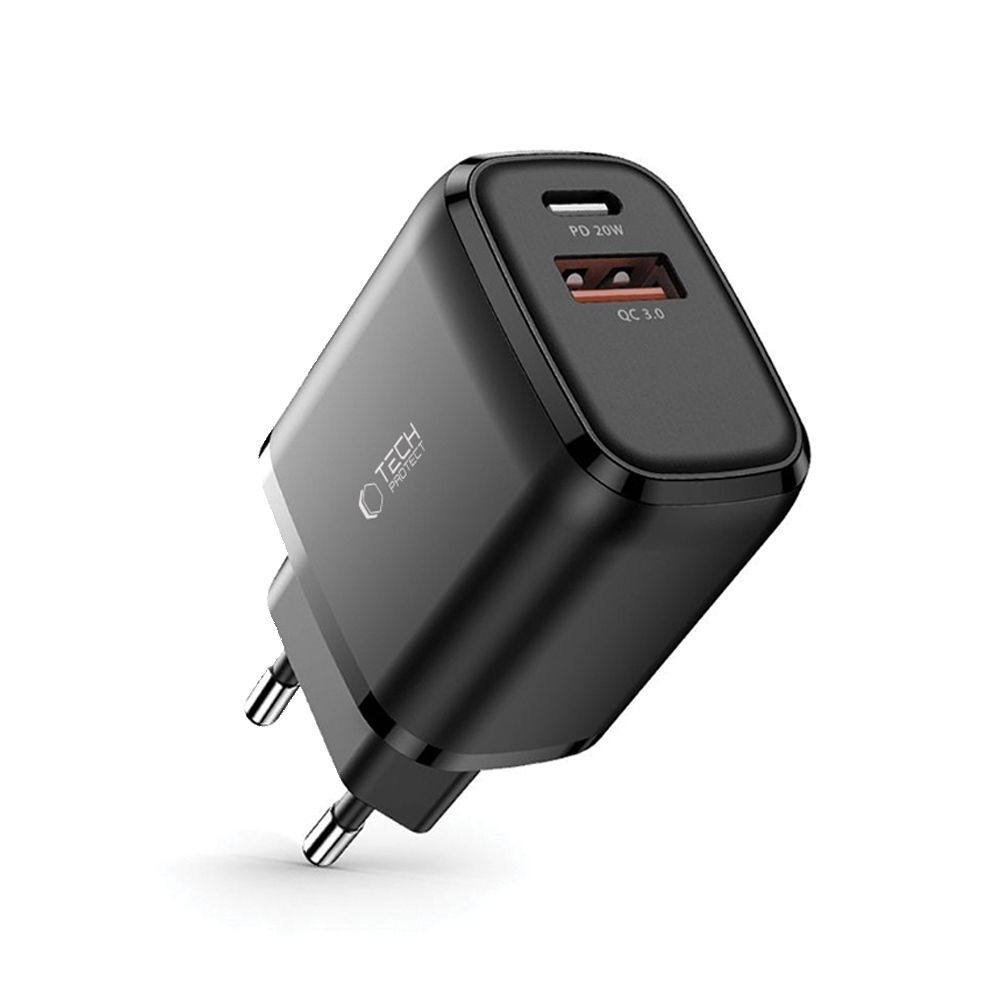 Tech-Protect C20W 2-portová nabíječka do sítě PD20W/QC3.0 - černá