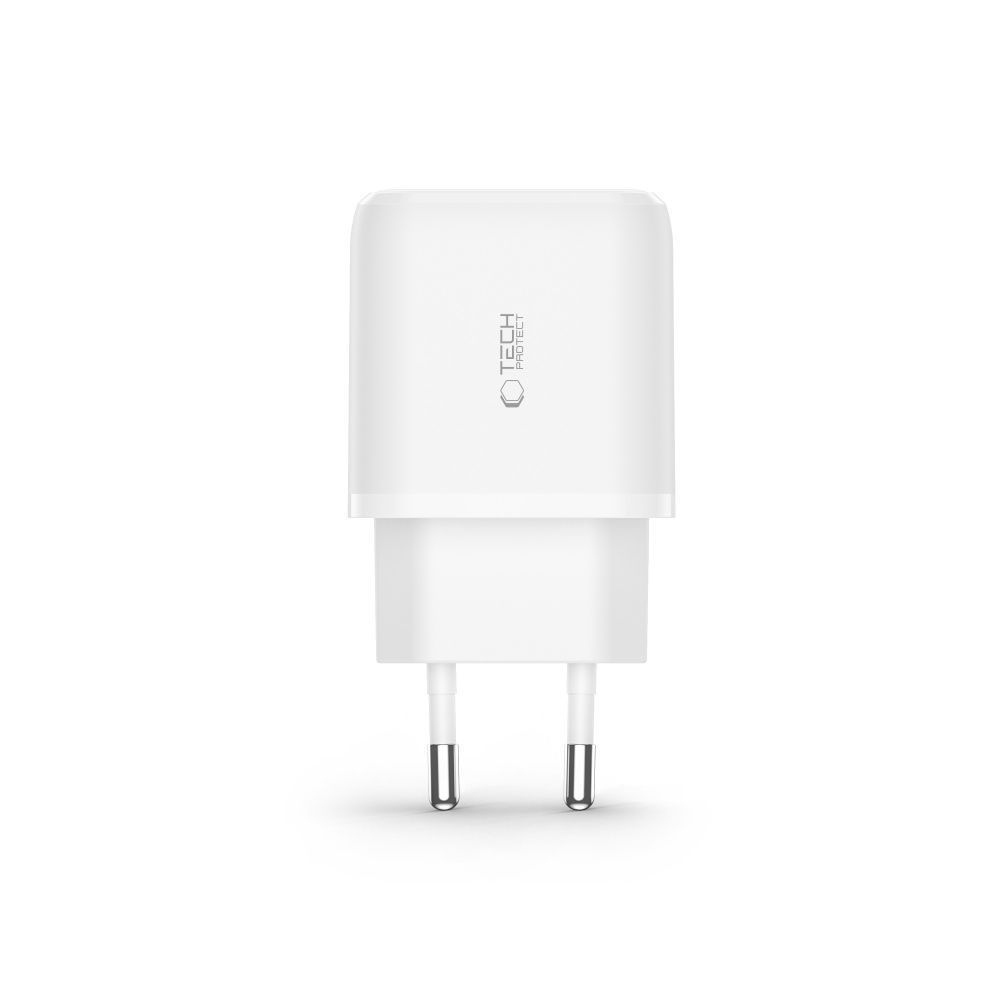Tech-Protect C20W PD20W/QC3.0 2-portová nabíječka + USB-C / Lightning kabel - bílá