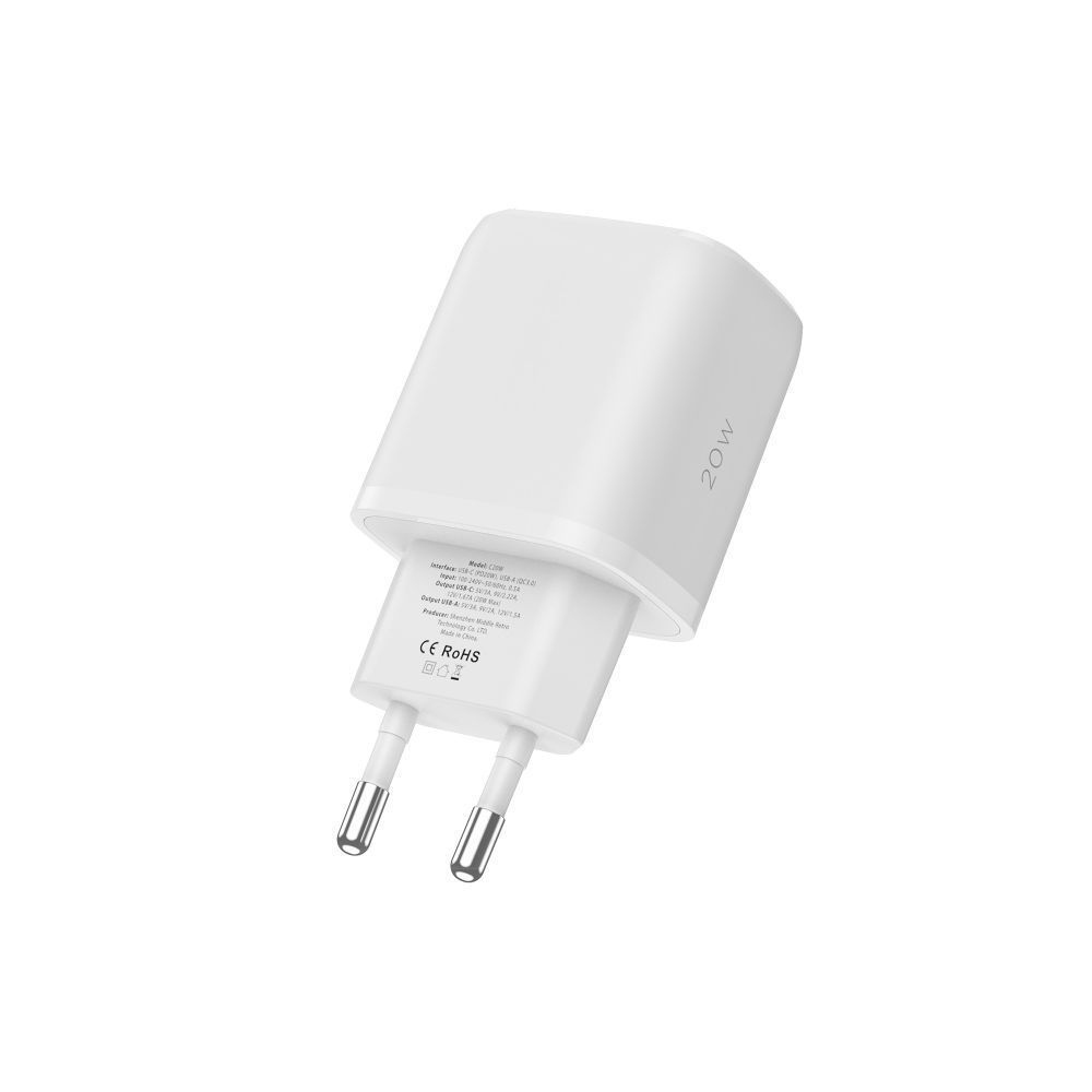 Tech-Protect C20W PD20W/QC3.0 2-portová nabíječka + USB-C / USB-C kabel - bílá