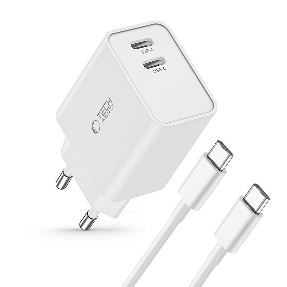 Tech-Protect C35W 2-portová nabíječka PD35W + USB-C/USB-C kabel - bílá
