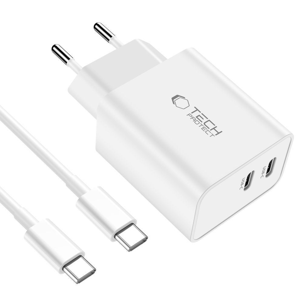 Tech-Protect C35W 2-portová nabíječka PD35W + USB-C/USB-C kabel - bílá