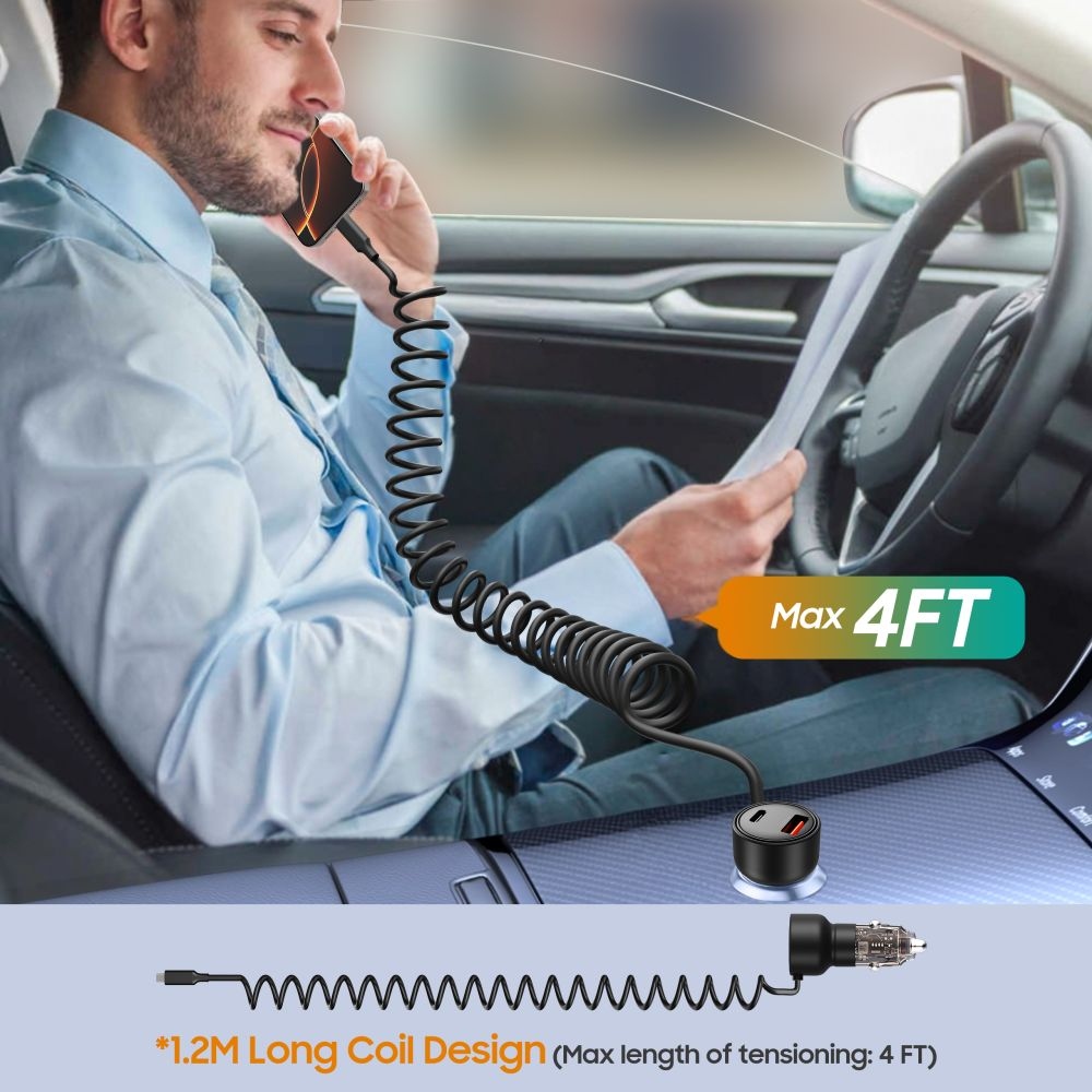 Tech-Protect CC05 PD60W 2-portová nabíječka do auta s USB-C kabelem - černá