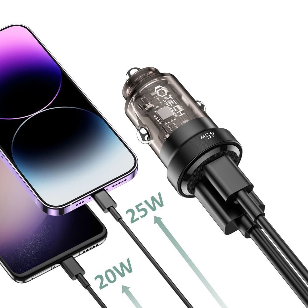 Tech-Protect CC45W 2-portová nabíječka do auta PD45W/QC3.0 - černá