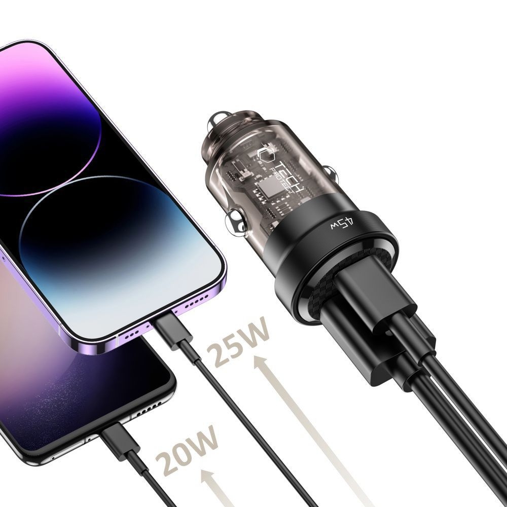 Tech-Protect CC45W 2-portová nabíječka do auta PD45W/QC3.0 - černá