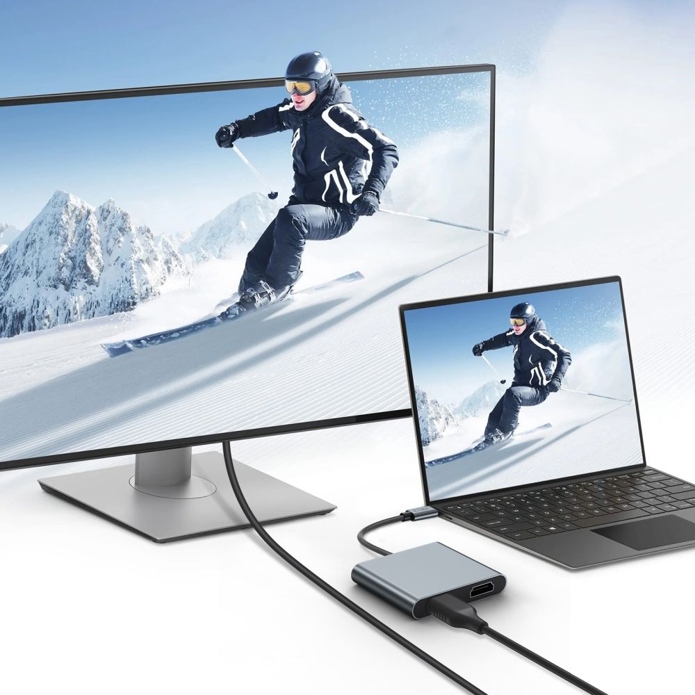 Tech-Protect HB08 Hub adaptér 4v1 USB-C USB2.0 2xHDMI 4K 60Hz - šedý