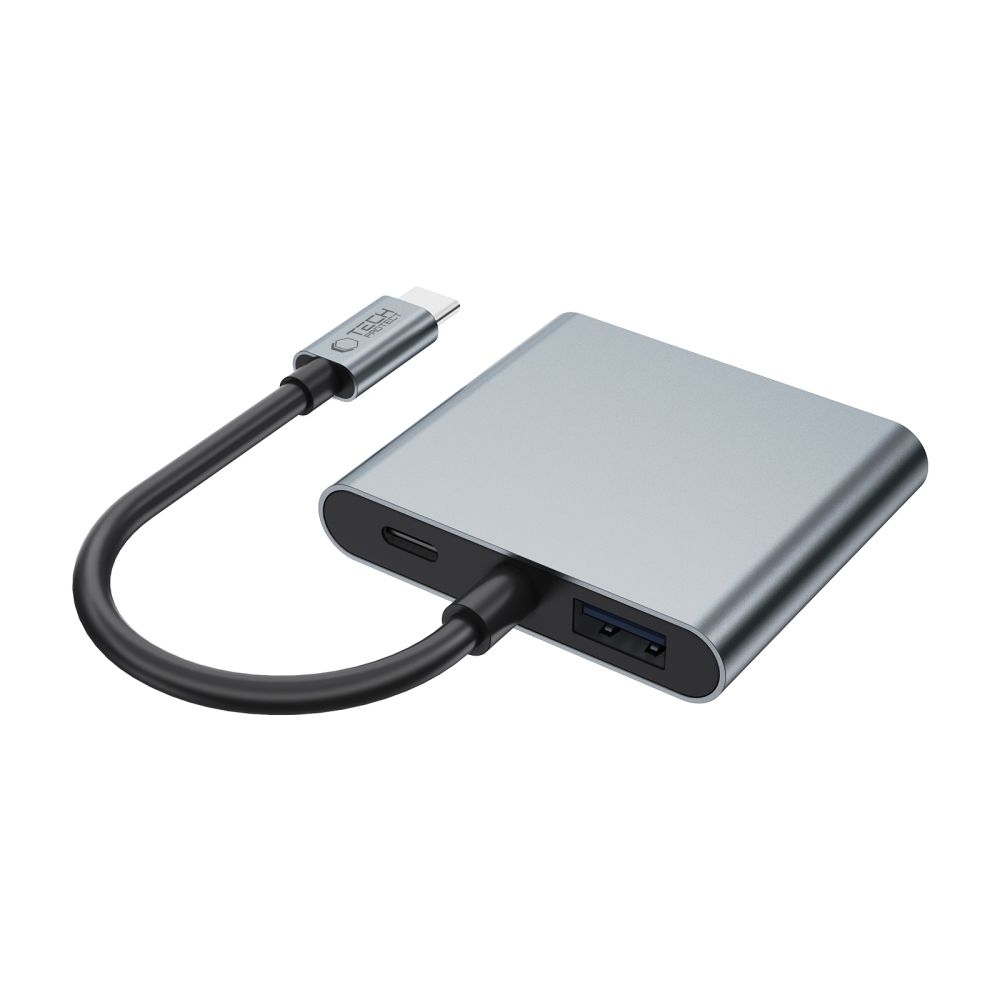 Tech-Protect HB08 Hub adaptér 4v1 USB-C USB2.0 2xHDMI 4K 60Hz - šedý
