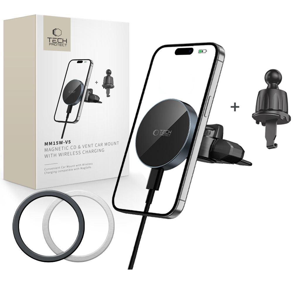 Tech-Protect MM15W-V5 CD & Vent MagSafe držák do auta s bezdrátovým nabíjením - černý