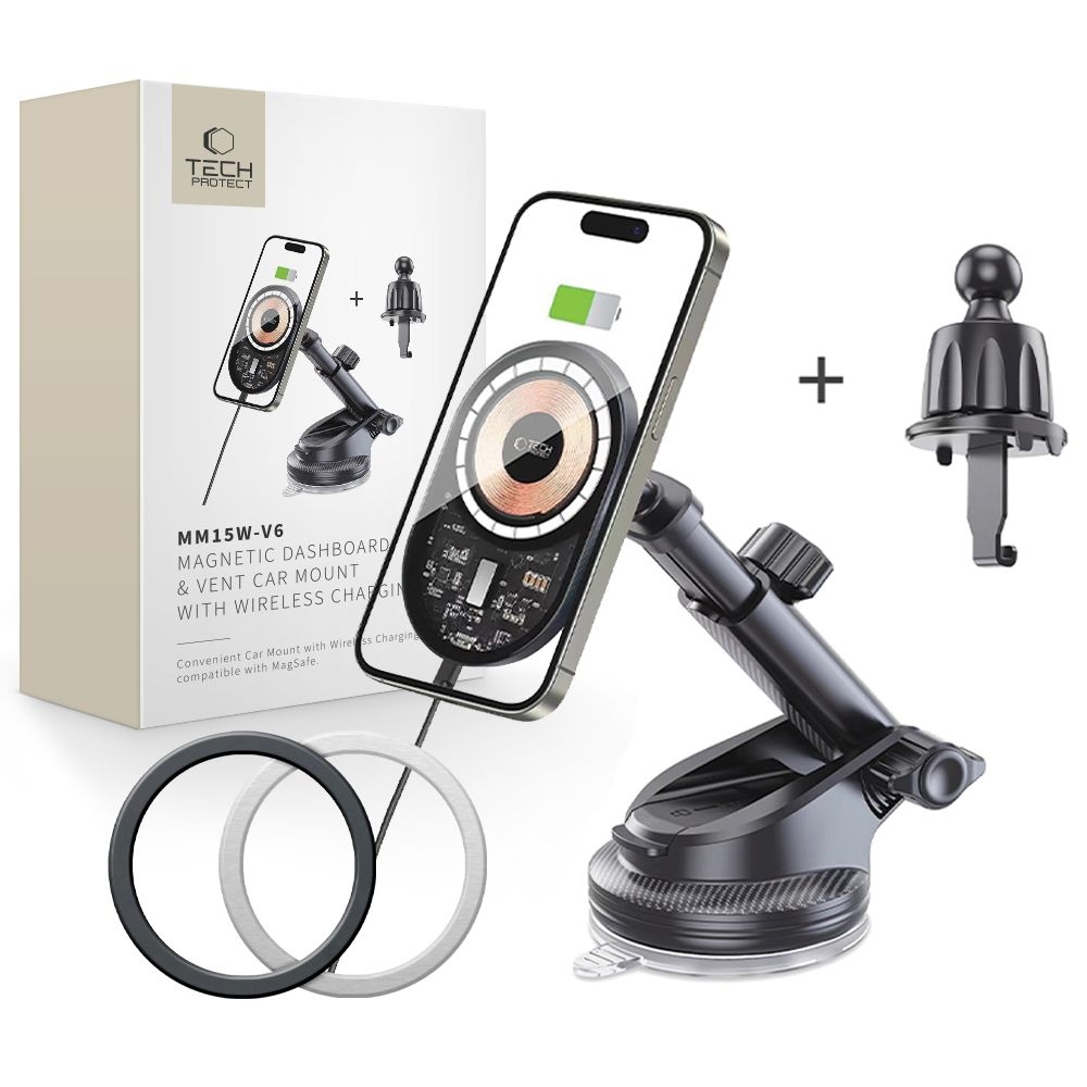 Tech-Protect MM15W-V6 Dashboard & Vent MagSafe držák s bezdrátovým nabíjením - černý