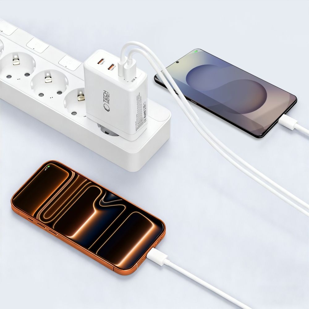 Tech-Protect NC120W-GAN 4-portová nabíječka PD120W/QC3.0 - bílá