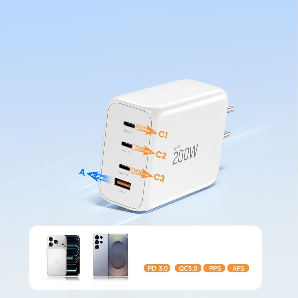 Tech-Protect NC200W-GAN 4-portová nabíječka PD200W/QC3.0 - bílá
