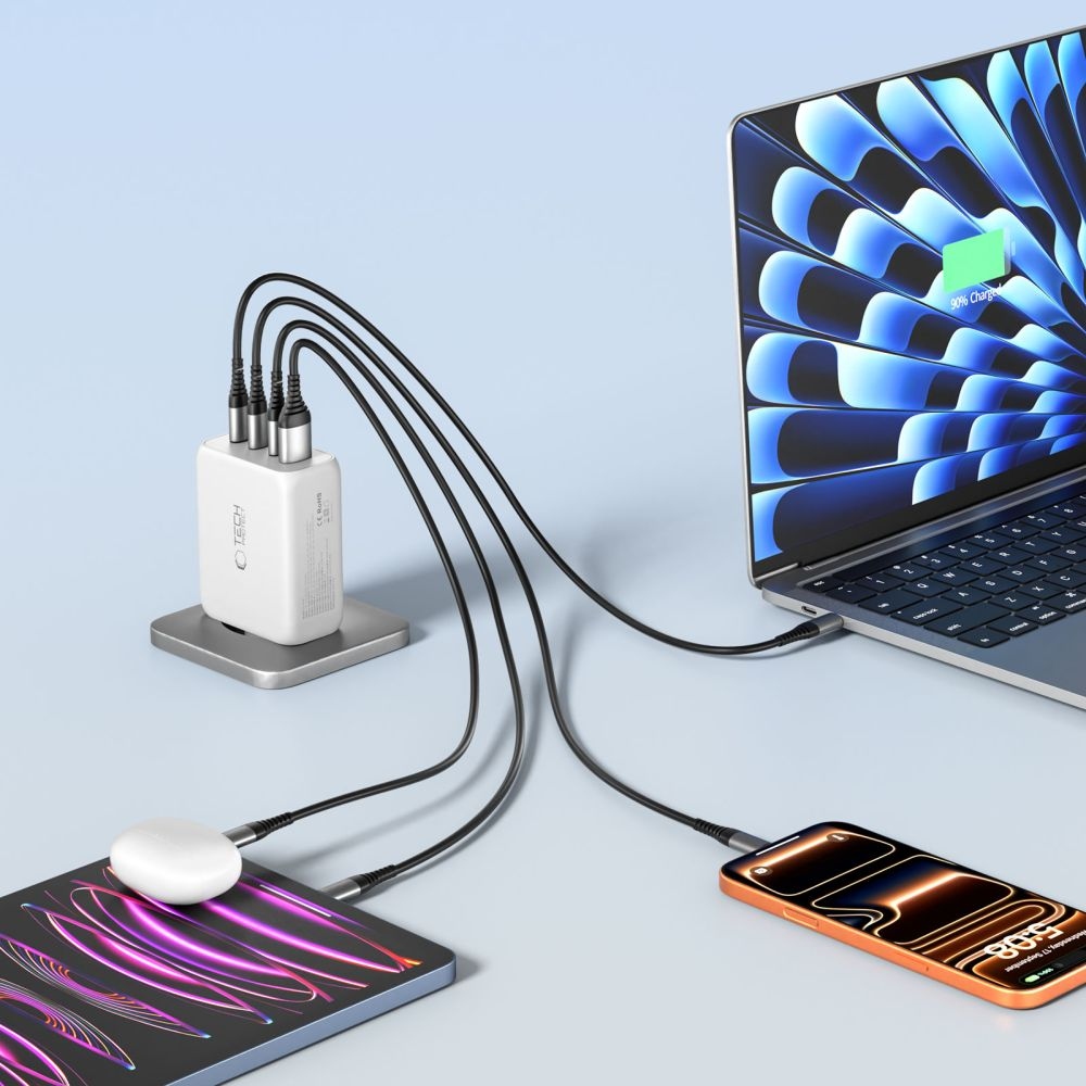 Tech-Protect NC200W-GAN 4-portová nabíječka PD200W/QC3.0 - bílá