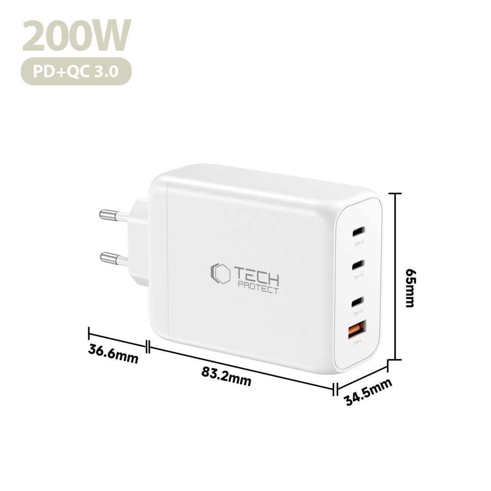 Tech-Protect NC200W-GAN 4-portová nabíječka PD200W/QC3.0 - bílá