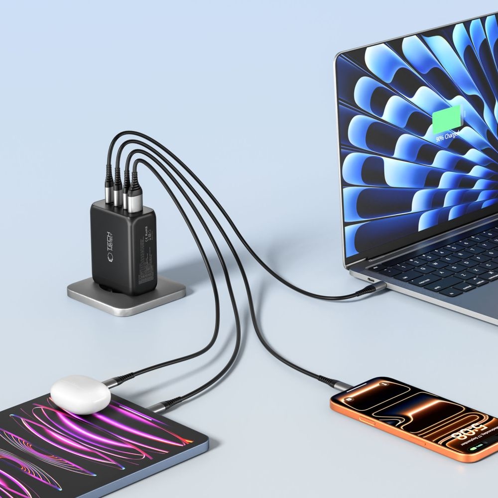 Tech-Protect NC200W-GAN 4-portová nabíječka PD200W/QC3.0 - černá