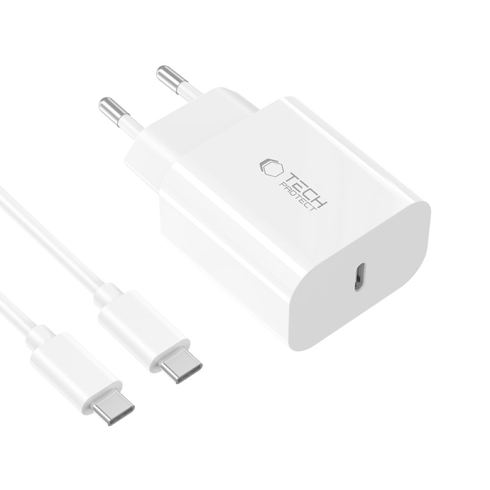Tech-Protect NC20W síťová nabíječka PD 20W + USB-C/USB-C kabel – bílá