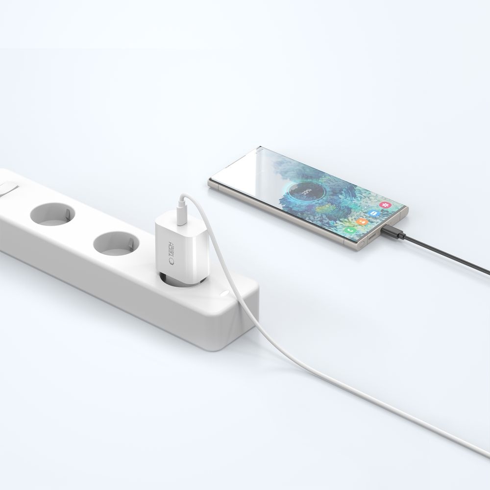 Tech-Protect NC20W síťová nabíječka PD 20W + USB-C/USB-C kabel – bílá