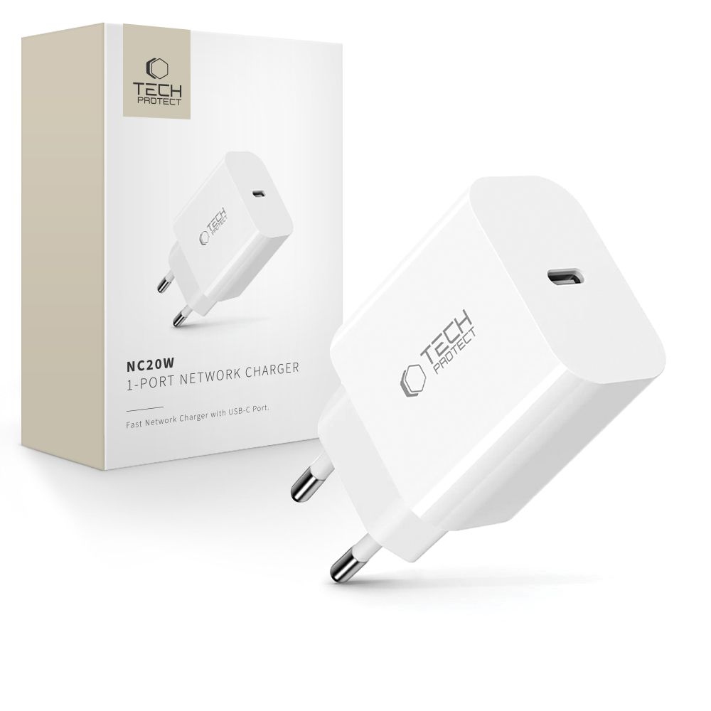 Tech-Protect NC20W USB-C Síťová nabíječka PD20W - bílá