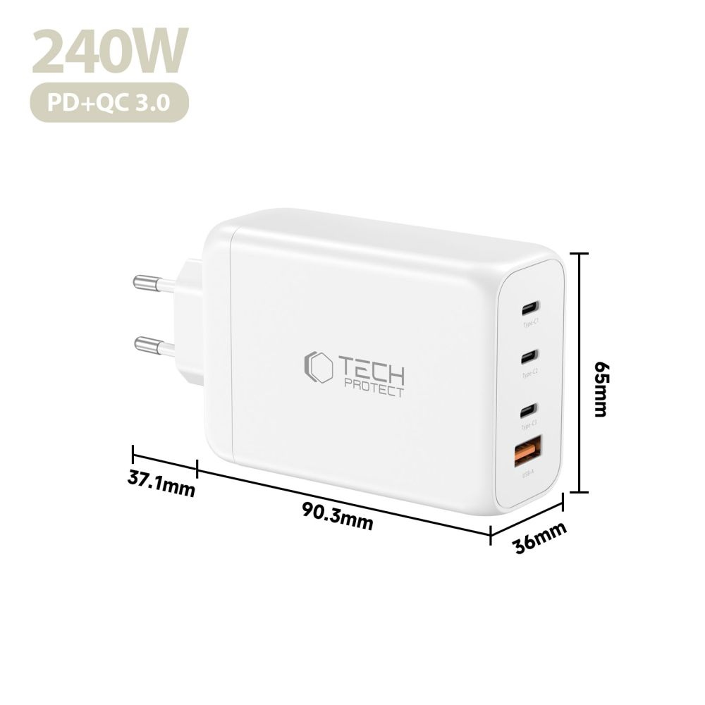 Tech-Protect NC240W-GAN 4-portová nabíječka PD240W/QC3.0 - bílá