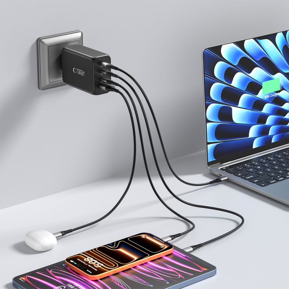 Tech-Protect NC240W-GAN 4-portová nabíječka PD240W/QC3.0 - černá