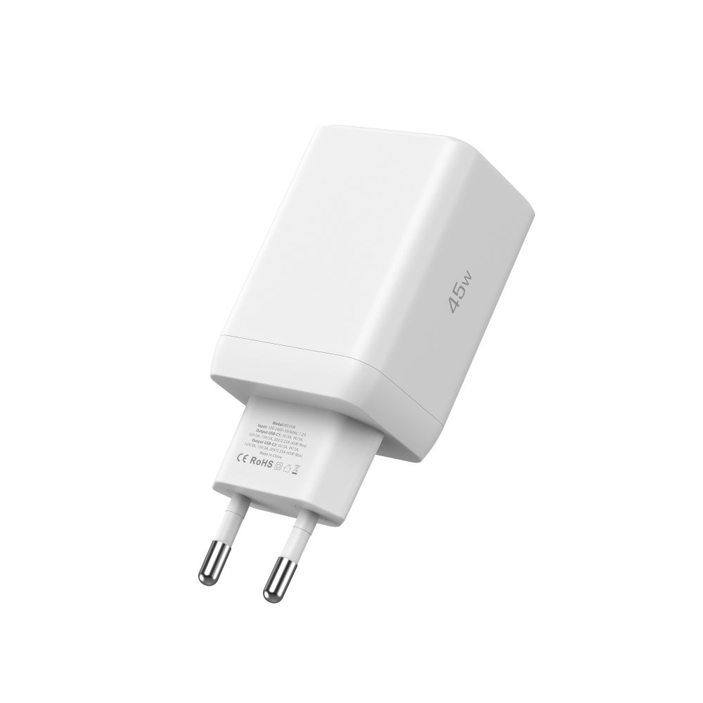 Tech-Protect NC45W-GAN 2-portová nabíječka PD45W + USB-C/USB-C kabel - bílá