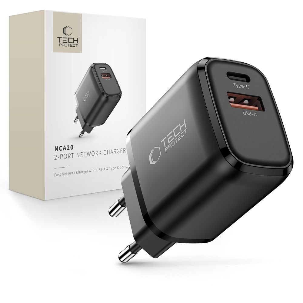 Tech-Protect NCA20 2-portová nabíječka PD 20W/QC3.0 - černá