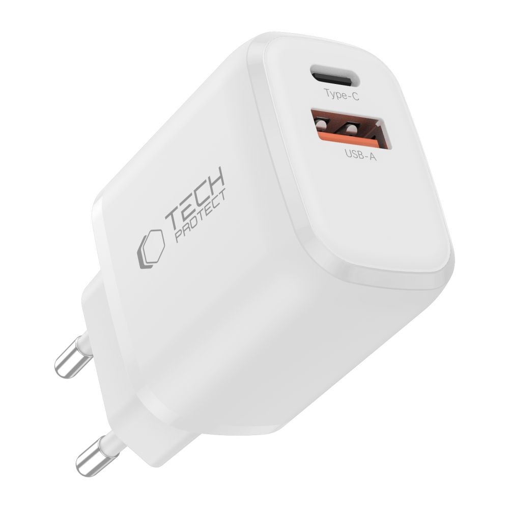 Tech-Protect NCA30 2-portová nabíječka PD 30W QC3.0 + USB-C/USB-C kabel - bílá