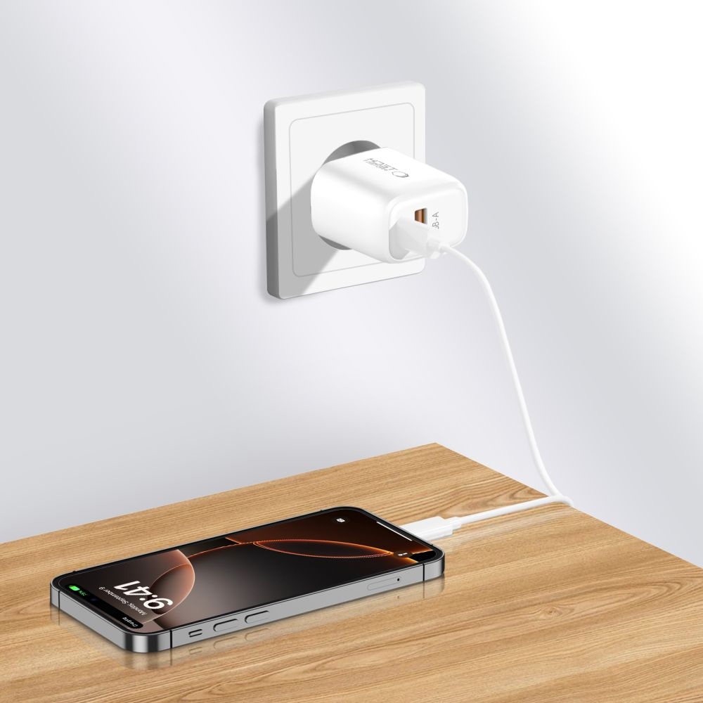 Tech-Protect NCA30 2-portová nabíječka PD 30W QC3.0 + USB-C/USB-C kabel - bílá
