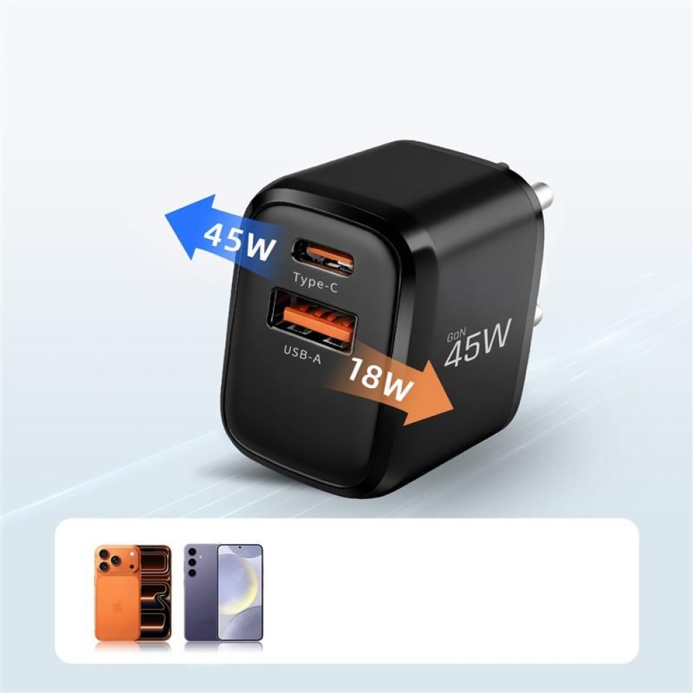 Tech-Protect NCA45W-GaN 2-portová nabíječka PD 45W/QC3.0 - černá