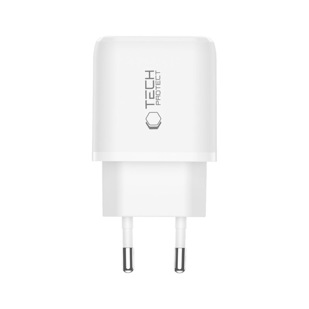 Tech-Protect NCA45W-GaN 2-portová nabíječka PD 45W/QC3.0 + USB-C/Lightning kabel - bílá
