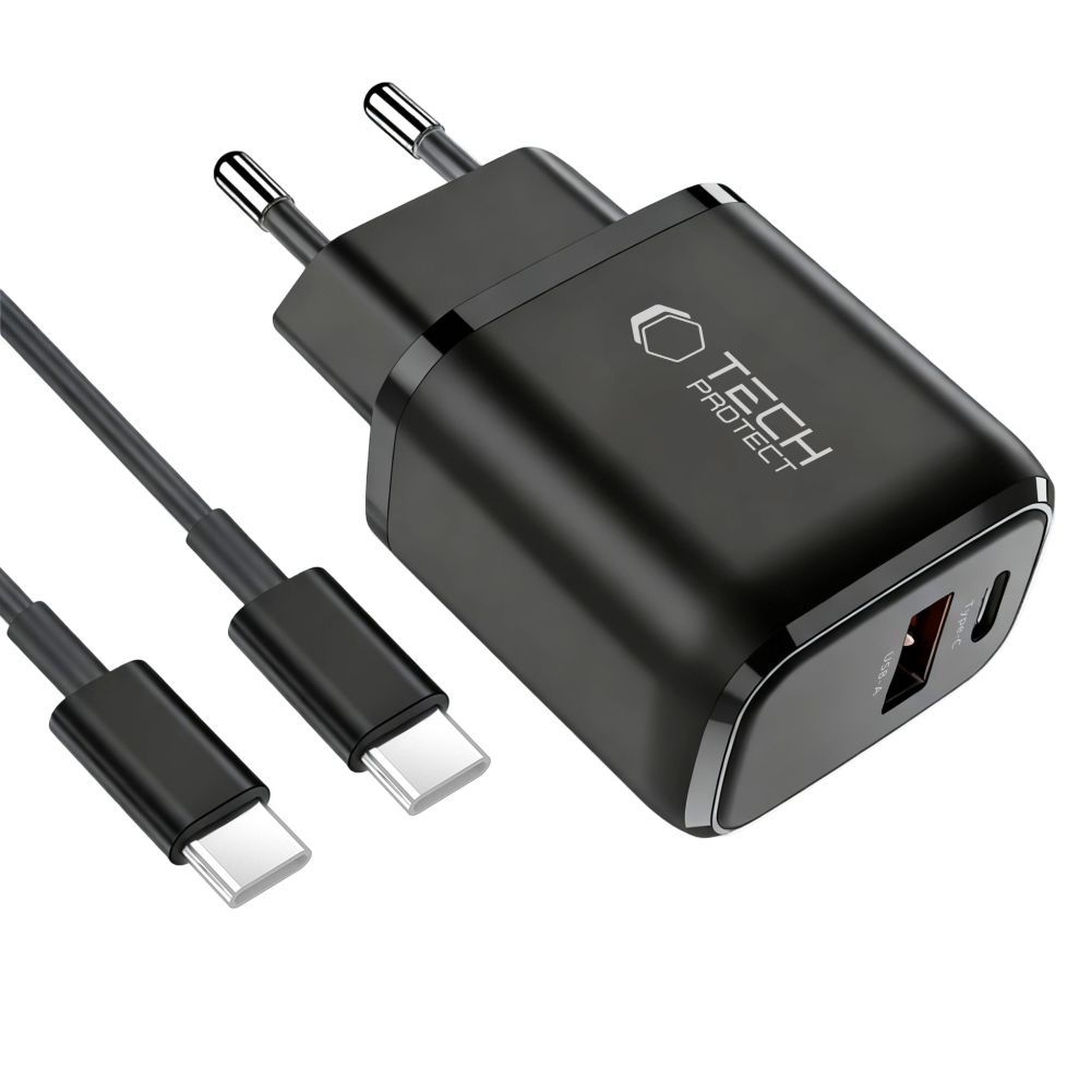 Tech-Protect NCA45W-GaN 2-portová nabíječka PD 45W/QC3.0 + USB-C/USB-C kabel - černá
