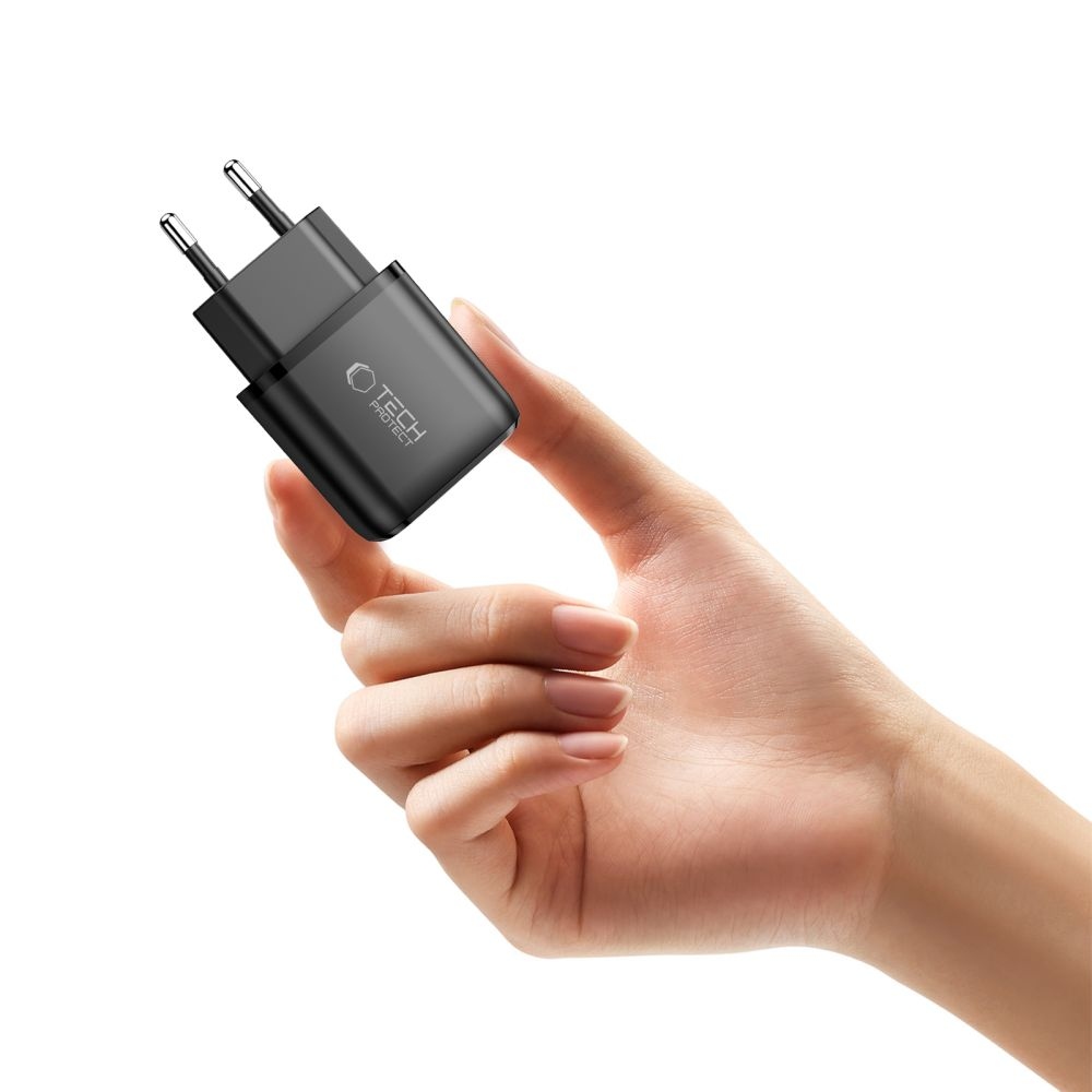 Tech-Protect NCA45W-GaN 2-portová nabíječka PD 45W/QC3.0 + USB-C/USB-C kabel - černá