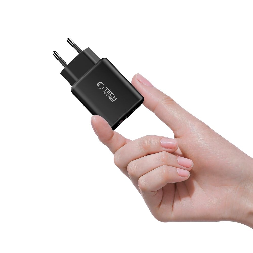 Tech-Protect NCA65W-GAN 3-portová nabíječka PD 65W/QC3.0 - černá