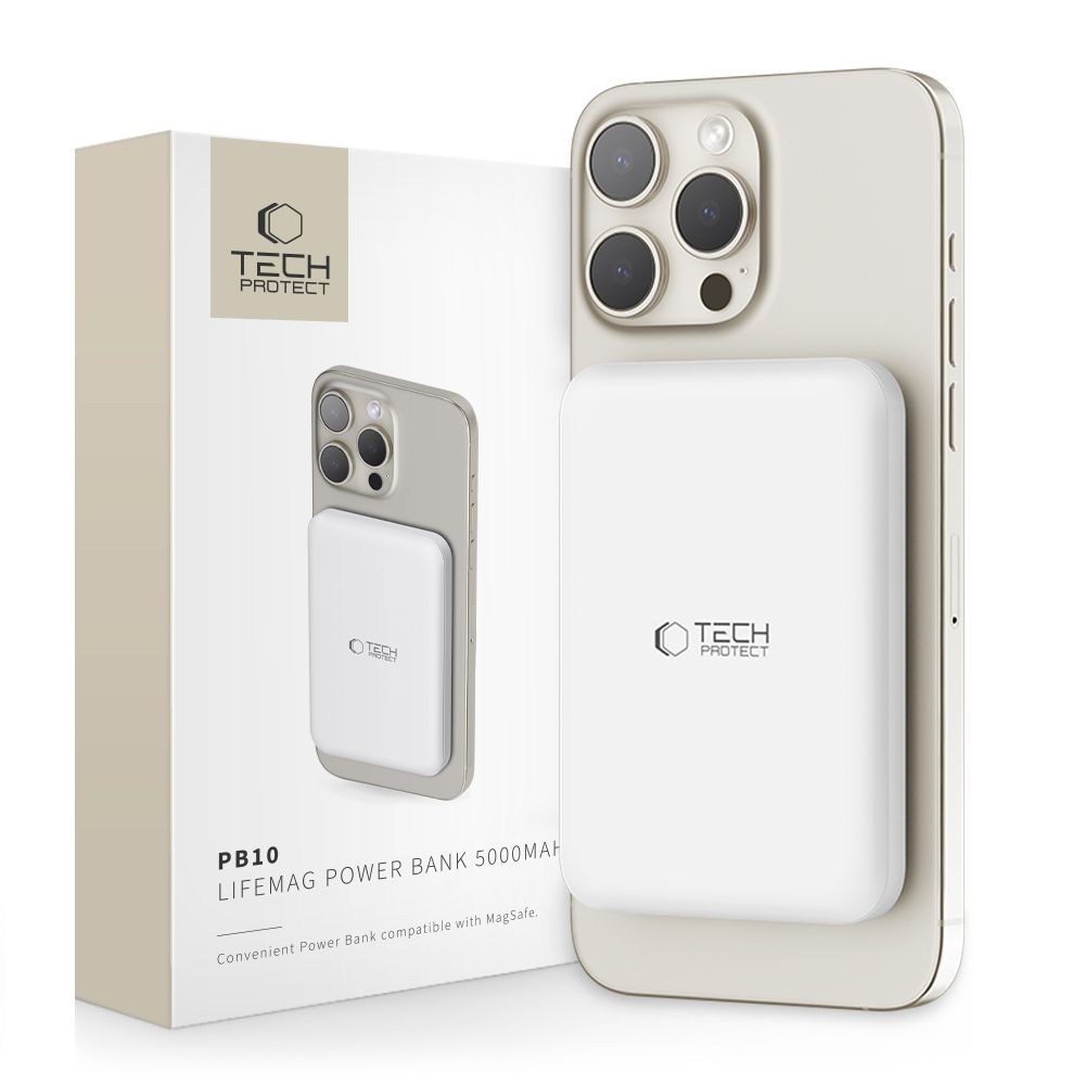 Tech-Protect PB10 LifeMag MagSafe powerbanka 5000 mAh 15W - bílá