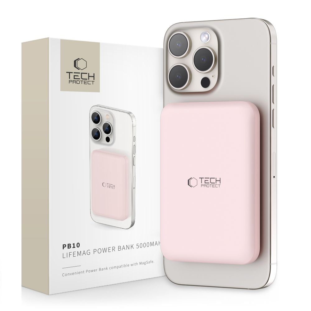 Tech-Protect PB10 LifeMag MagSafe powerbanka 5000 mAh 15W - růžová