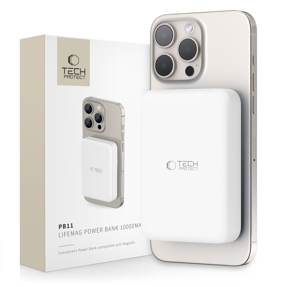 Tech-Protect PB11 LifeMag MagSafe powerbanka 10000 mAh 15W - bílá